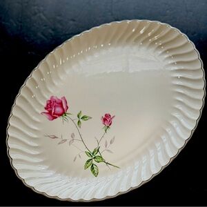 Vintage Dorset Scio Pink Rose Platinum Trim Print Large Oval Platter Serving